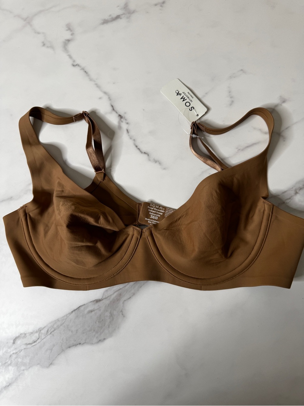 Soma Womens 36B Essentials Unlined Scoop Balconette Bra Brown Underwire NWT
